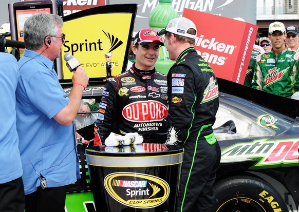 Dale Earnhardt Jr. and Jeff Gordon in the Victory Lane Michigan - nascar.com